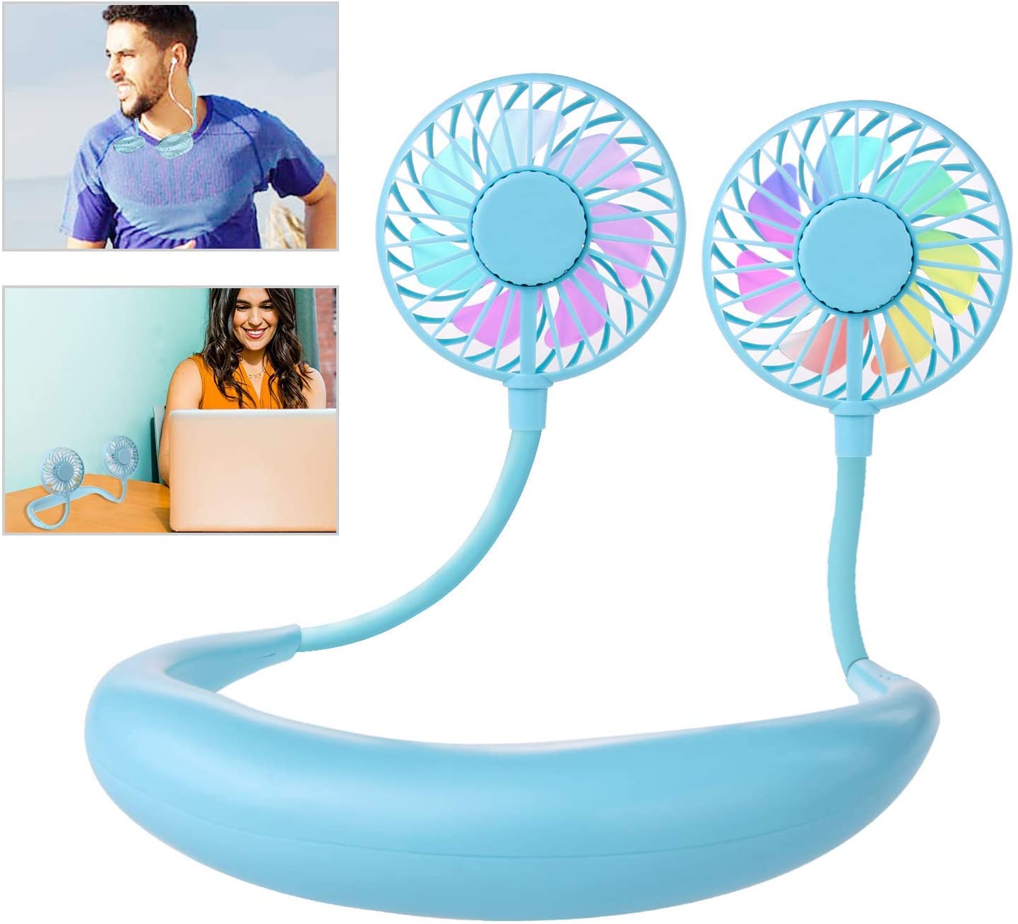 ''Hand Free Mini USB Fan Rechargeable Portable HEADPHONE Design Wearable Neckband Fan, 3 Level Air''''''